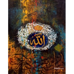 Zohaib Rind, 18 x 24 Inch, Acrylic on Canvas, Calligraphyh Painting, AC-ZR-311